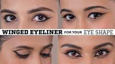 Winged Eyeliner For Round Eyes, Eyeliner For Your Eye Shape, Round Eyes Makeup, Eyeliner Hooded, Almond Eye Makeup, Eye Eyeliner, Eyeliner Shapes, Eyeliner Techniques, Eyeliner For Hooded Eyes