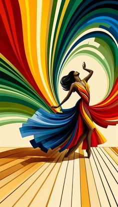 a woman in a colorful dress is dancing