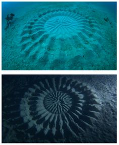 two pictures with different patterns on the bottom and bottom, one showing an ocean floor