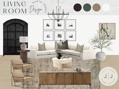 the living room is decorated in neutrals and browns, with modern touches to it