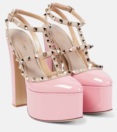 Valentino Heels, Pink Pumps, Valentino Rockstud, Thick Heel, Pink Shoes, Thick Heels, Mary Jane Shoes, Heel Pumps, Platform Pumps