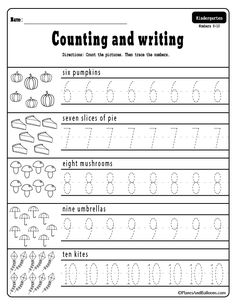 the worksheet for counting and writing with pumpkins on it, including numbers