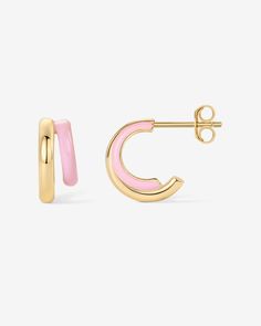 #Variant_Yellow Gold / Pink Enamel Gold Charm Earrings, Earrings Preppy, Light Pink Earrings, Evry Jewels Earrings, Good Earrings, Trendy Jewelry 2024, Gold Hoops Earrings, Preppy Accessories, Double Earrings