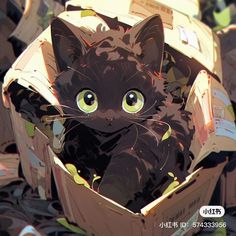 a black cat is sitting in a box