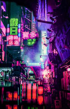 an image of neon lights in the city