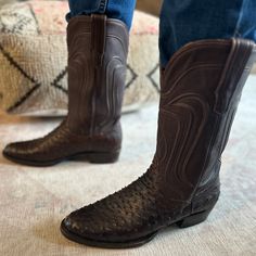 100% Ostrich Boots. Beautiful Boots. Worn 2-3 Times Outside. Great Condition! In Color Mahogany. Still For Sale On The Website For $495. Asking $350 Obo Ostrich Boots, Beautiful Boots, Men's Shoes, Shoe Boots, Man Shop, Boots, For Sale, Color