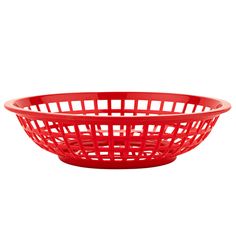 a red plastic basket on a white background