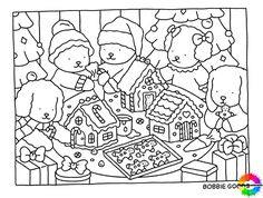 a coloring page for children to color with their family and friends around the christmas tree