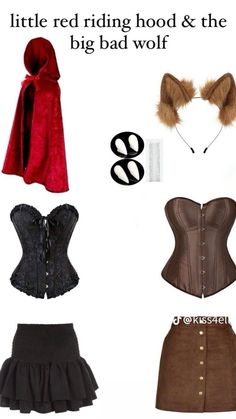 four different types of corsets with text that reads little red riding hood & the big bad wolf