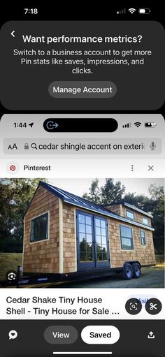 the mobile app for tiny houses is open and showing an image of what it looks like