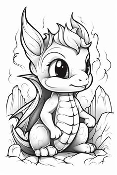 a cartoon baby dragon sitting on the ground