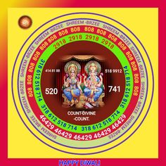 the hindu calendar is displayed on a circular yellow and green background with an image of three deities