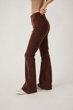 Rent Jayde Corduroy Flare Pants from Nuuly. Pick 6 items for $98/month. Free shipping + returns. Curdory Brown Pants, Brown Cuordory Pants, Brown Corderoy Pants, Brown Cord Jeans, Cordoury Pants Women, Brown Jeans Womens, Coquette Brown Jeans, Velvet Corduroy Pants, Button Flare Pants