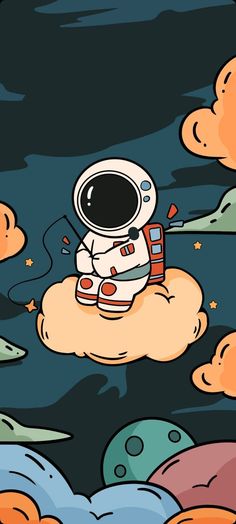 an astronaut floating in the sky surrounded by clouds