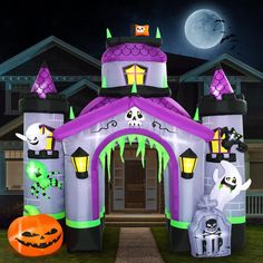 an inflatable halloween house with decorations and lights