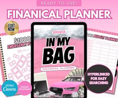 a pink car with the text financial planner in my bag next to it is an image of