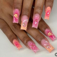 Gel X Nails Airbrush, Pink Cruise Nails, Acrylic Nails Nude, Airbrush Nails, Cute Nail Art Designs, Dope Nail Designs