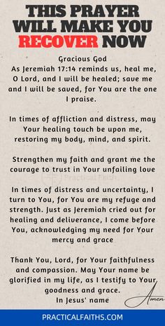 a prayer card with the words, this prayer will make you recover now on it