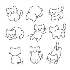 Premium Vector | Set of cat poses drawing col Cute Basic Drawings, Little Animals Drawings, Cat Illustration Simple, Cute Cat Poses, How To Draw Cat, Cat Poses Drawing, Cute Cat Drawing Doodles, Cat Cute Drawing, Cute Animals Drawings