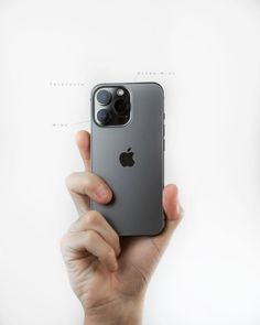 a hand holding an iphone in front of a white background with the apple logo on it