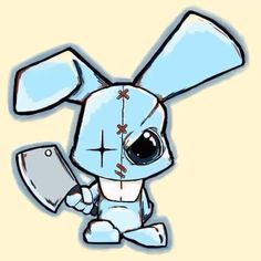 a drawing of a cartoon bunny holding a knife