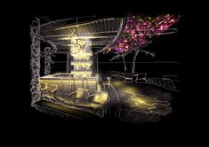 an artistic rendering of a fountain in the night