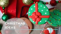 christmas cookies decorated with red and green decorations