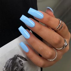 Medium Long Square Shaped Baby Blue Press On Nails,Xcreando Medium Coffin Glue on Nails,Perfect Fake Nails with Pure Color Natural Nails Salon Press-on Feature Glossy Shade for Women in 24 PCS Ongles Baby Blue, Solid Color Acrylic Nails, Baby Blue Acrylic Nails, Blue Press On Nails, Blue Coffin Nails, Light Blue Nails, Medium Coffin, Baby Blue Nails, Solid Color Nails