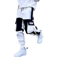 Pants | White Mens Punk Cargo Pants Hiphop Jogger Patchwork Popular Baggy Teachwear P | Poshmark Baggy Techwear, Hip Hop Joggers, How To Have Style, Harajuku Men, Mens Jogger Pants, Men Pants, Mens Cargo, Cargo Joggers, Mens Joggers