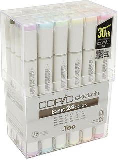 a set of 12 acrylic markers in a clear box