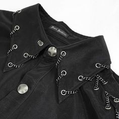 A basic gothic button down shirt featuring ornamental lace-up details. Product Specifications:Style: PunkFabric: 50% Synthetic Leather, 50% Cotton Safety Pin Shirt, Punk Fashion Diy, Ropa Upcycling, Chain Shirt, Punk Shirt, Diy Clothes Design, Altering Clothes, Punk Outfits, Gothic Punk