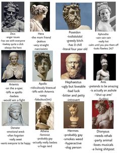 an image of ancient greek busts with their names in english and spanish on them