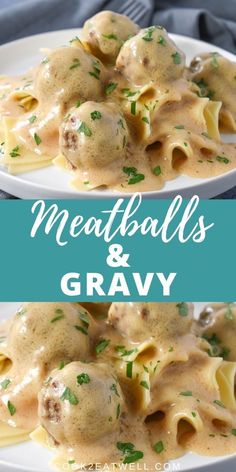 two plates filled with meatballs and gravy