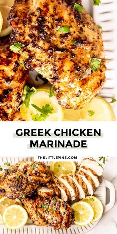 grilled chicken marinade with lemons and parsley on the side