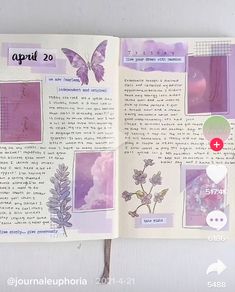 an open page in a book with pictures and words on the pages, including flowers