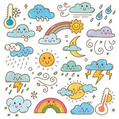 Download this Premium Vector about Set of weather doodles illustration, and discover more than 15 Million Professional Graphic Resources on Freepik Weather Doodles, Doodles Illustration, Easy Doodle Art, Bullet Journal Lettering Ideas, Doodle Illustration, Cute Doodle Art, Doodle Art Designs, Kawaii Doodles, Mini Drawings