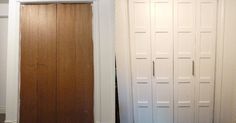 two white closets with wooden doors next to each other