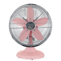 a pink fan with the word gh on it's front and bottom blades