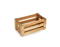 a wooden crate sitting on top of a white surface