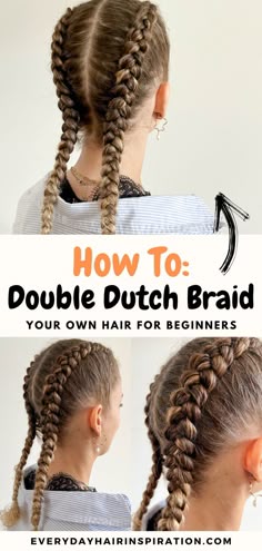 Easy dutch braids Easy Dutch Braid, Hair For Beginners, Braid Your Own Hair, Dutch Braid Tutorial, French Braids Tutorial, Braids Step By Step, Double Dutch Braid, Dutch Braid Hairstyles, Braiding Your Own Hair