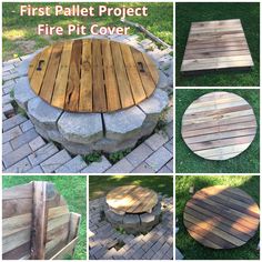 the first pallet project fire pit cover is made out of wood and has several different sections