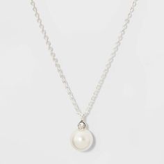 Glass Necklace - A New Day™ : Target Simple Short Necklace, Jewelry Pearl Necklace, Simple Pearl Necklace, Dainty Pearl Necklace, Silver Pendent, Buy Pearls, Jewelry Pearl, Pendent Necklace, Glamorous Look