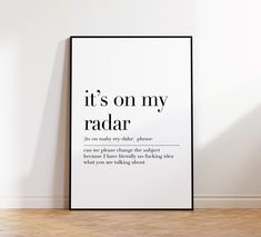 a black and white poster with the words it's on my radar