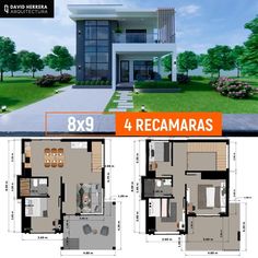 the floor plan for this modern house is very large and has 4 bedroom, 2 bathroom