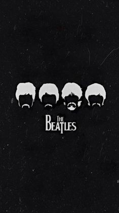 the beatles logo on a black background with four men's heads in different styles