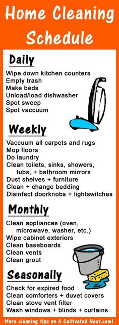 an orange and white poster with instructions on how to clean your home cleaning schedule for the holidays