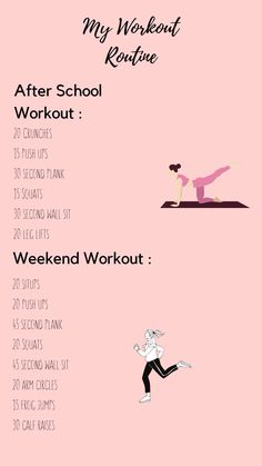 a pink poster with an image of a woman doing exercises on her back and the words, my workout routine after school workout