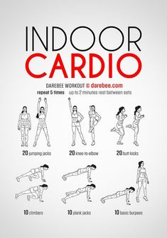 the instructions for how to do an indoor cardio workout, with pictures on it