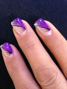 Purple Line Nail Designs, Purple Chrome Nails Square, Purple And Silver Nails, Purple Nail Art Designs, Fancy Nail Art, Nail Tip Designs, Purple Nail Art, Purple Acrylic Nails, French Tip Nail Designs