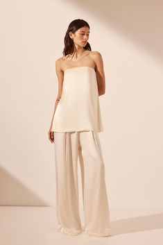 Neutral Silk, Long Skirt And Top, Rehearsal Dinner Outfits, Joy Dress, Cream Pants, Shona Joy, Engagement Dresses, Cream Tops, Slim Fit Top